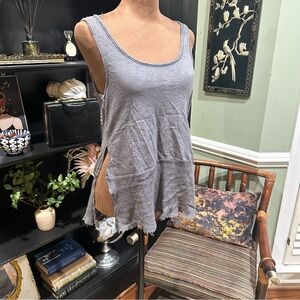 Others Follow Boho Sleeveless Top – Gray Textured Hem, Size XS